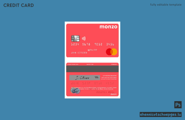 Beispielvorschau der Monzo Bank Debit Mastercard (Vereinigtes Königreich)